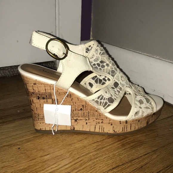 Shoes - American Eagle Cream Lace Wedges